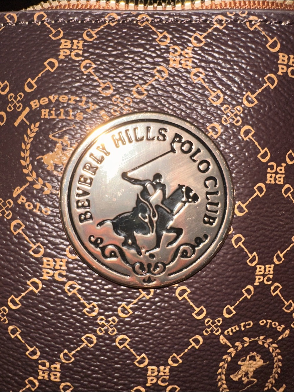 Beverly Hills Polo Club Brown and Tan Monogram Zip Pouch - Picture 2 of 4